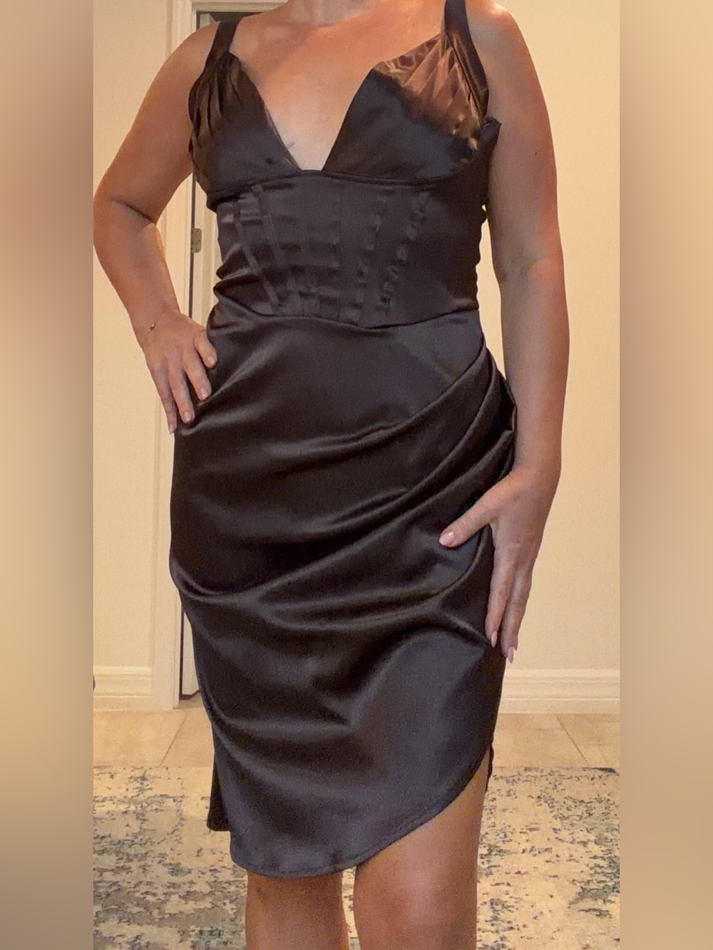 Cereda Chocolate Satin Mini Dress - Picture 5 of 11
